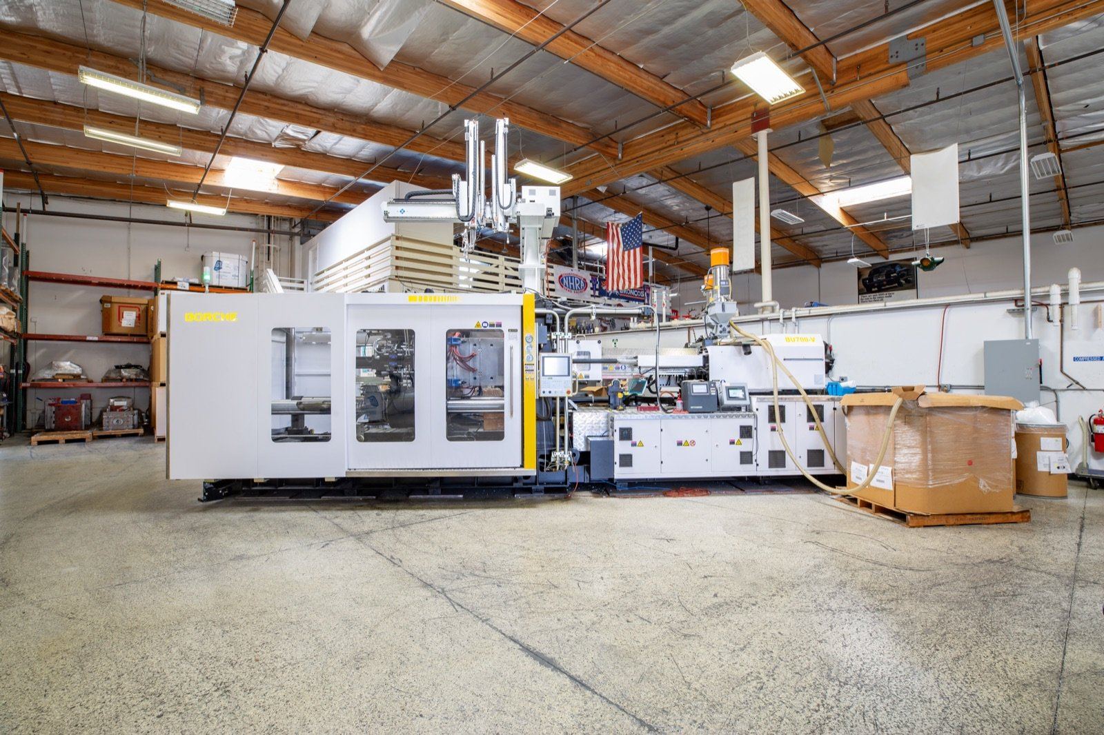 One of Aquamor's in-house injection-molding machines on the production floor in Temecula, California